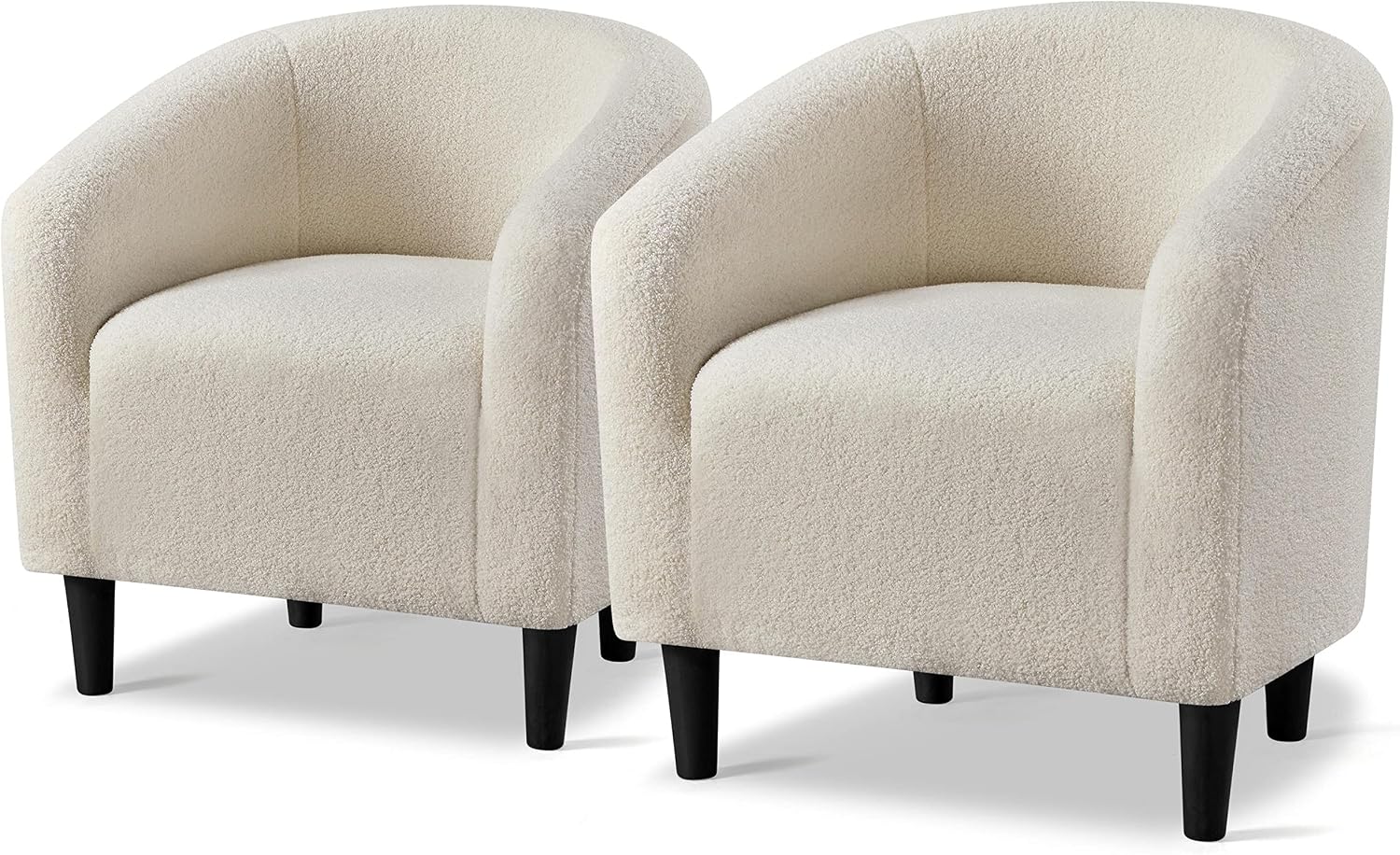 Topeakmart Accent Chair, Sherpa Barrel Chair with Soft Padded and Sturdy Legs for Living Room, Bedroom, Reception Room, Set of 2, Ivory