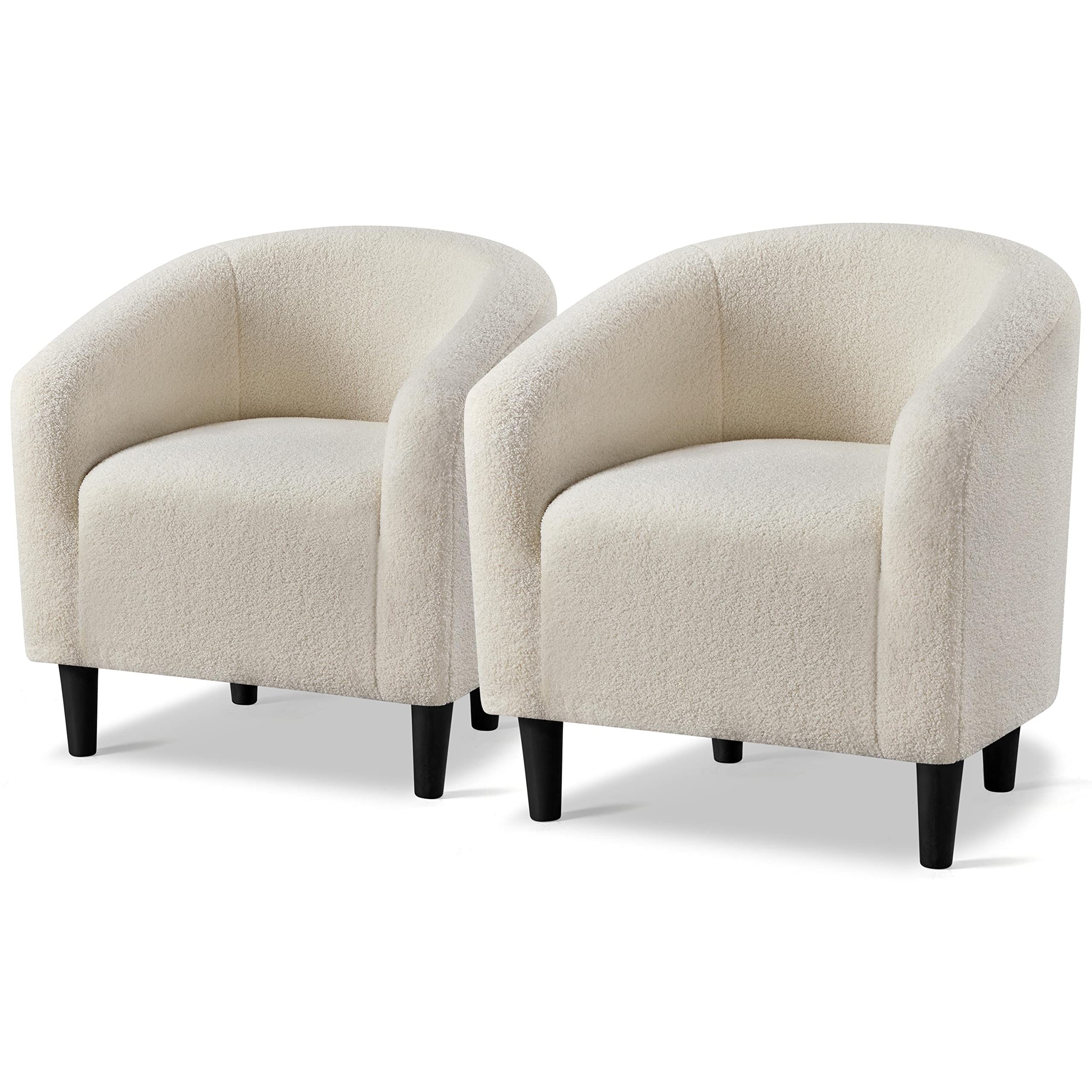 Topeakmart Accent Chair, Sherpa Barrel Chair with Soft Padded and Sturdy Legs for Living Room, Bedroom, Reception Room, Set of 2, Ivory