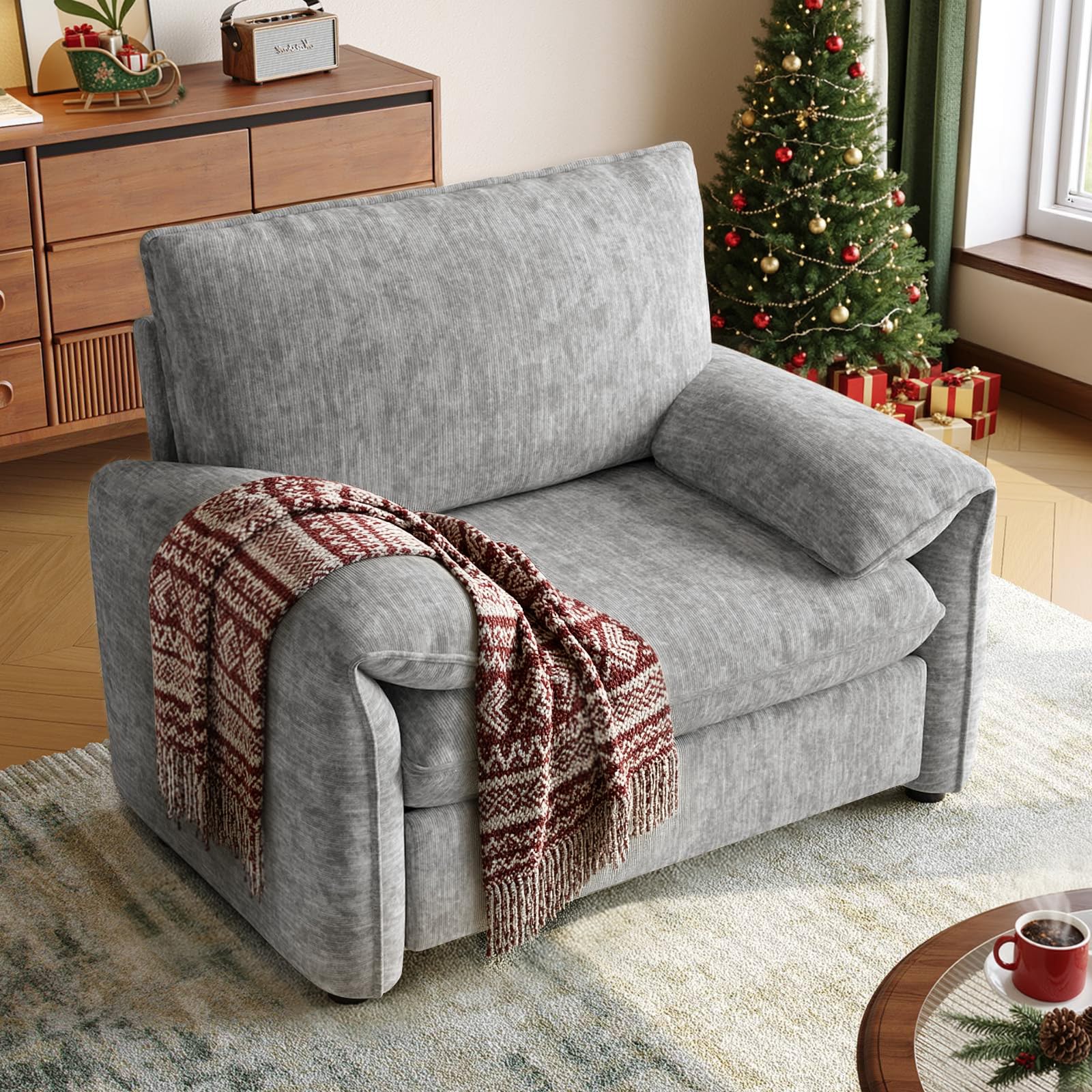 ONBRILL Oversized Accent Chair, 41 Inch Chenille Fabric Armchair, Comfy Single Sofa Chair with Padded Arms, Pocket Spring Cushion, Modern Reading Chair for Living Room, Bedroom, Green