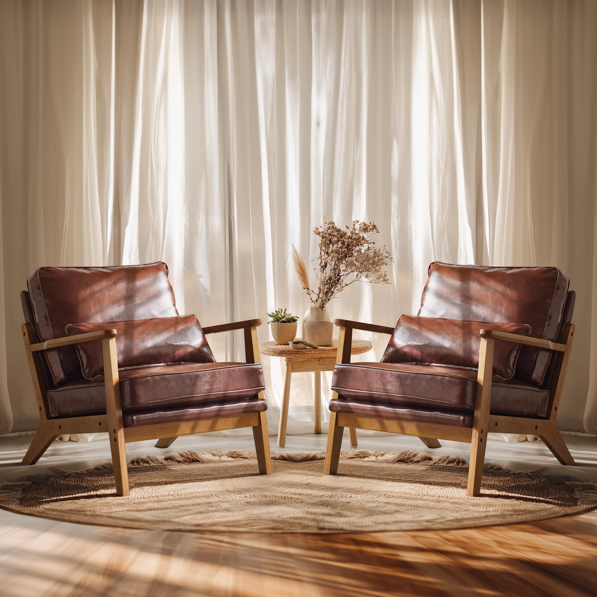 VINGLI Solid Wood Wide Armrests Accent Chair,Upholstered Mid Century Modern Chair with Pillow,Comfy Reading Chair Farmhouse Arm Chair,Chairs Living Room,Bedroom,Guest Room,Suede,Rustic
