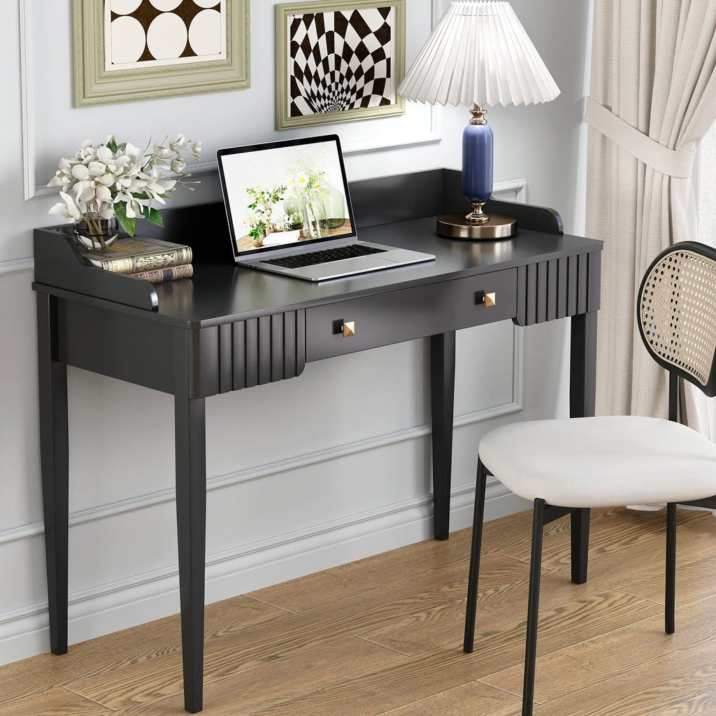 Vintage-Style Desk with Scandinavian Flair, Computer or Laptop Desk, Writing Desk with Drawer and Open Storage Cubby, Small Space Dressing Table