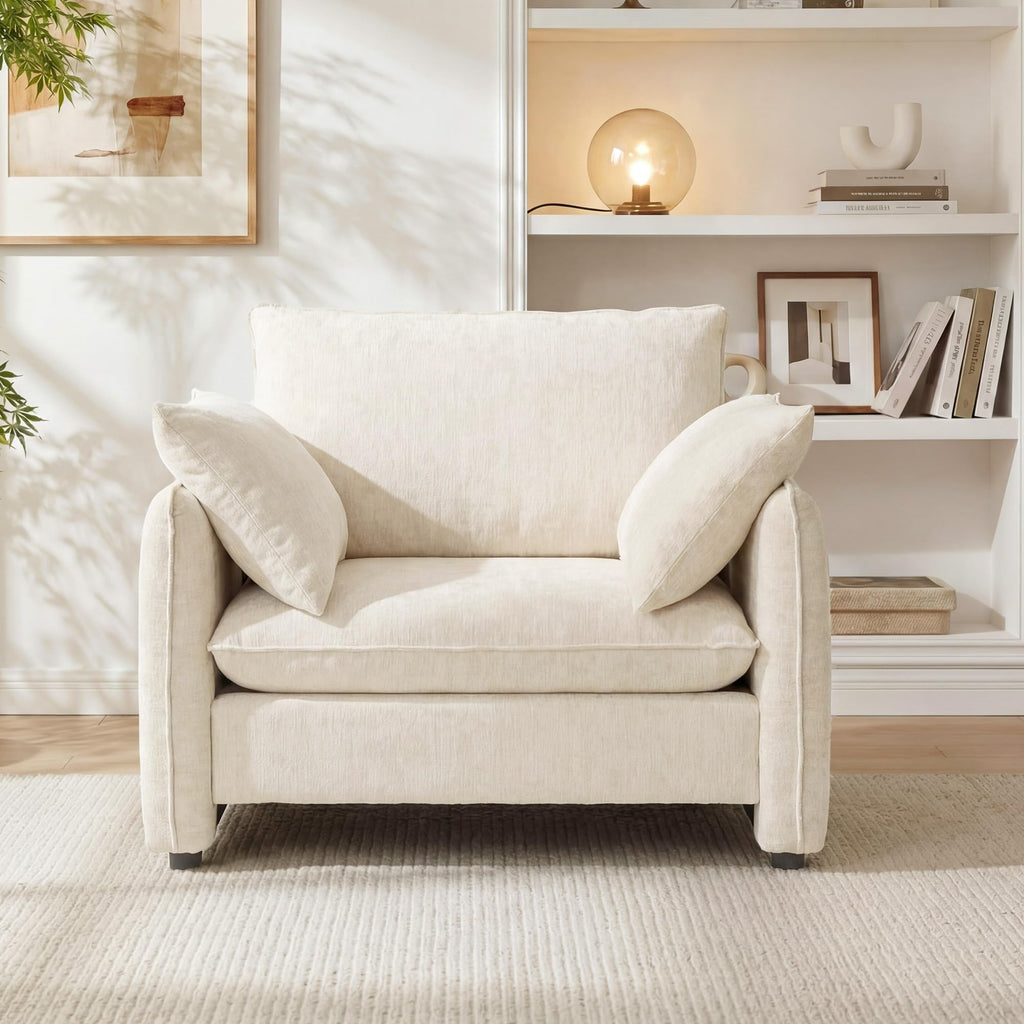 Elegant Oversized Accent Chair, 42.1" Upholstered Modern Piping Single Armchair with Ergonomic Backrest and 2 Pillows for Living Room, Bedroom, Chenille, Green