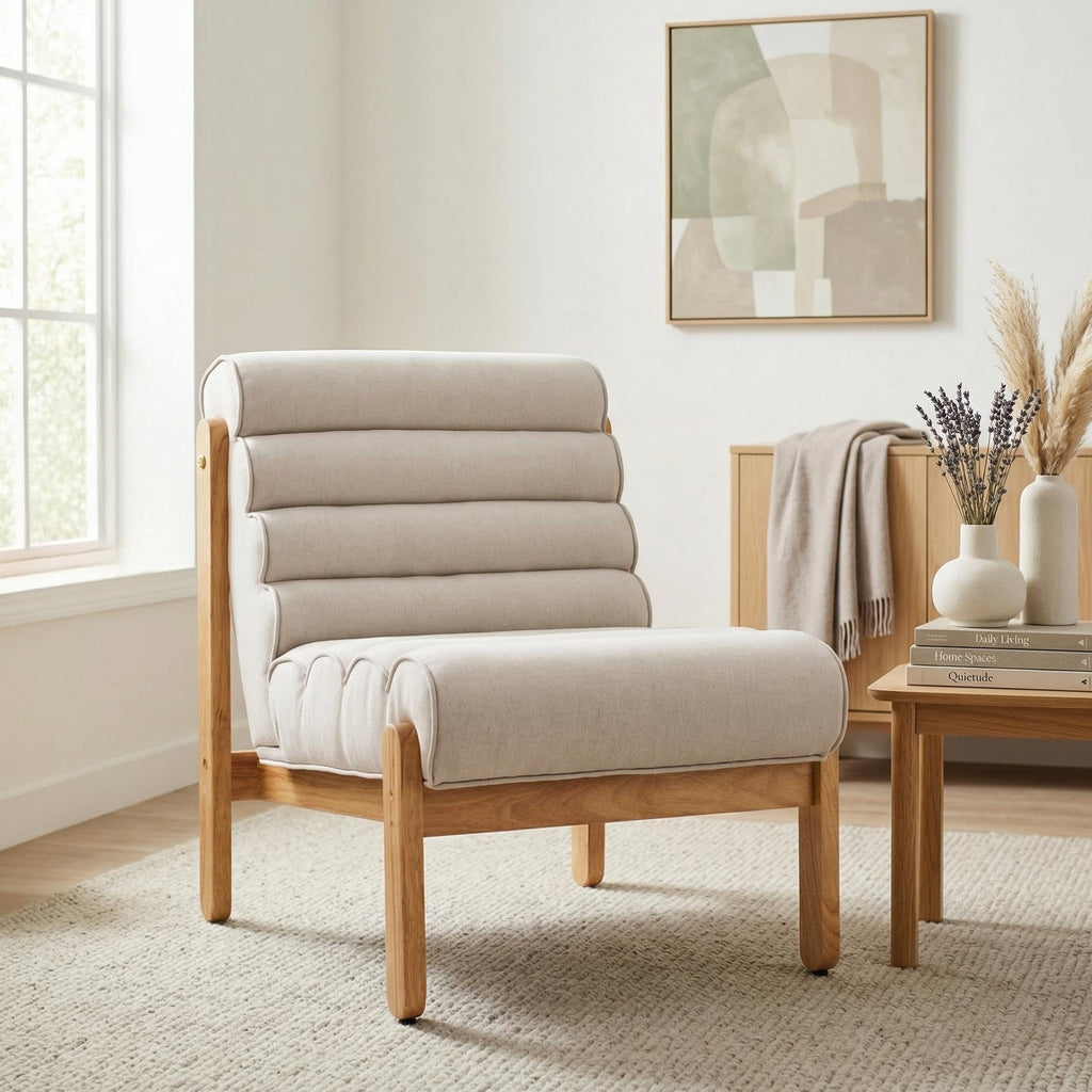 Christopher Knight Home Fluffy Low Profile Accent Chair, Modern Living Room Armless Lounge Chair, Fabric Comfy Reading Chair for Bedroom, Wooden Frame and Thick Padded Seat, White+Black