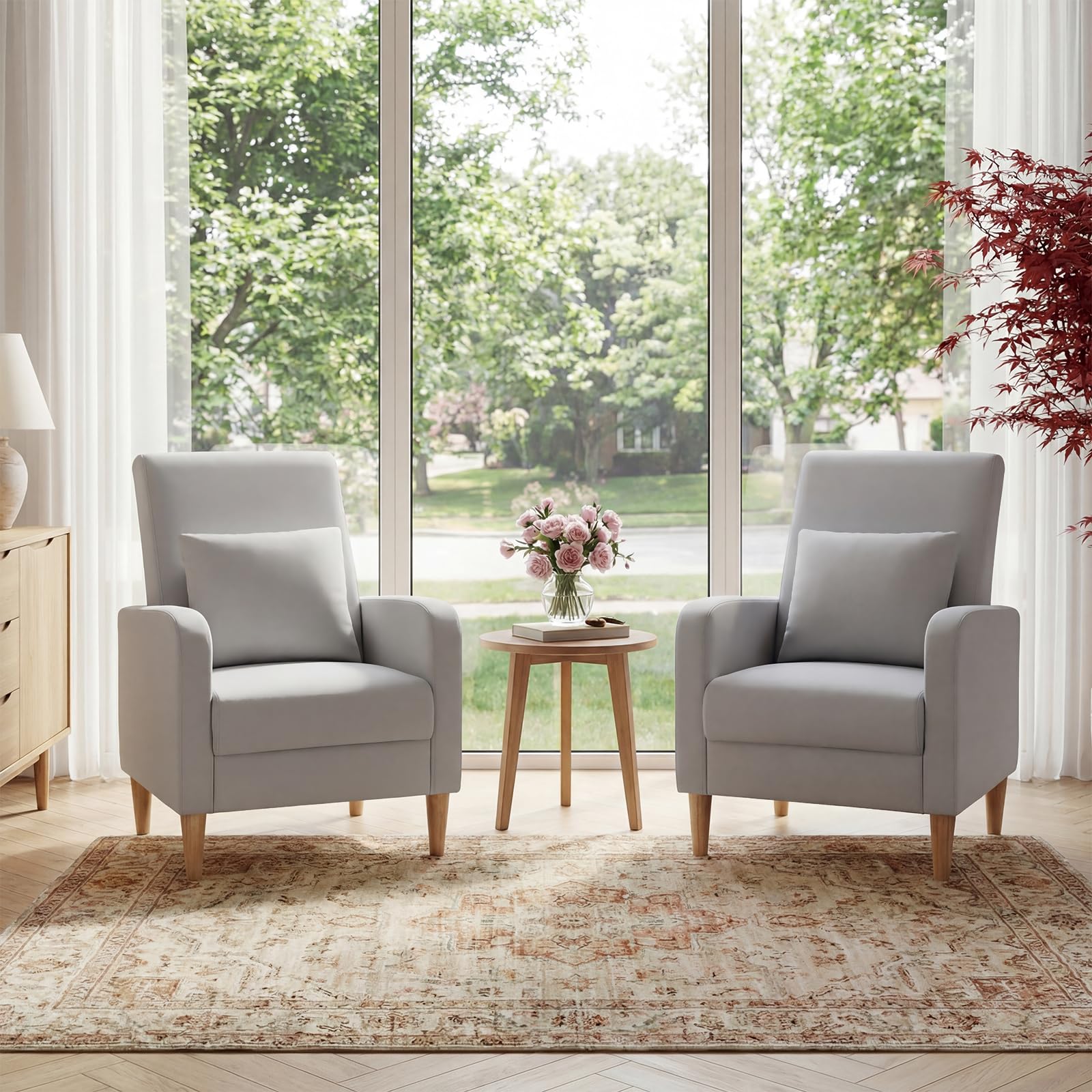 COLAMY Modern Upholstered Accent Chair Armchair with Pillow, Fabric Reading Living Room Side Chair,Single Sofa with Lounge Seat and Wood Legs, Blue