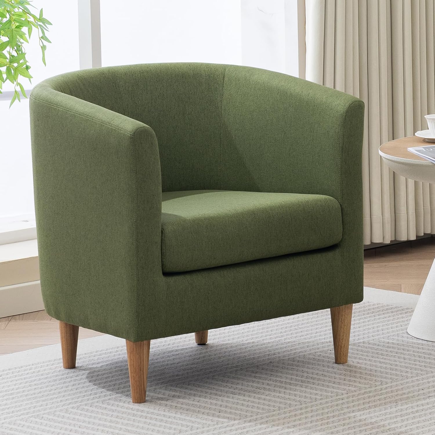 Green Padded Barrel Armchair, Comfy Small Reading Chair for Indoor Use