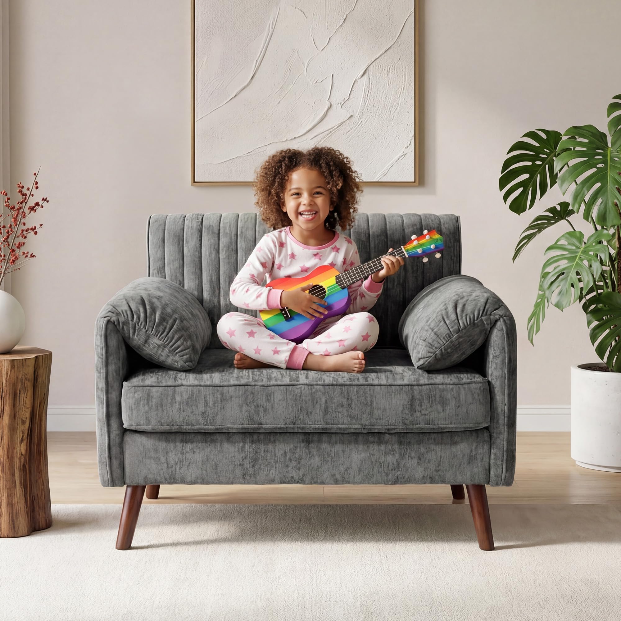 Modern Oversized Accent Chair, 43.3" Piping Single Armchair with Quilting Backrest, Padded Arms, Wood Legs for Living Room, Bedroom, Chenille, Beige