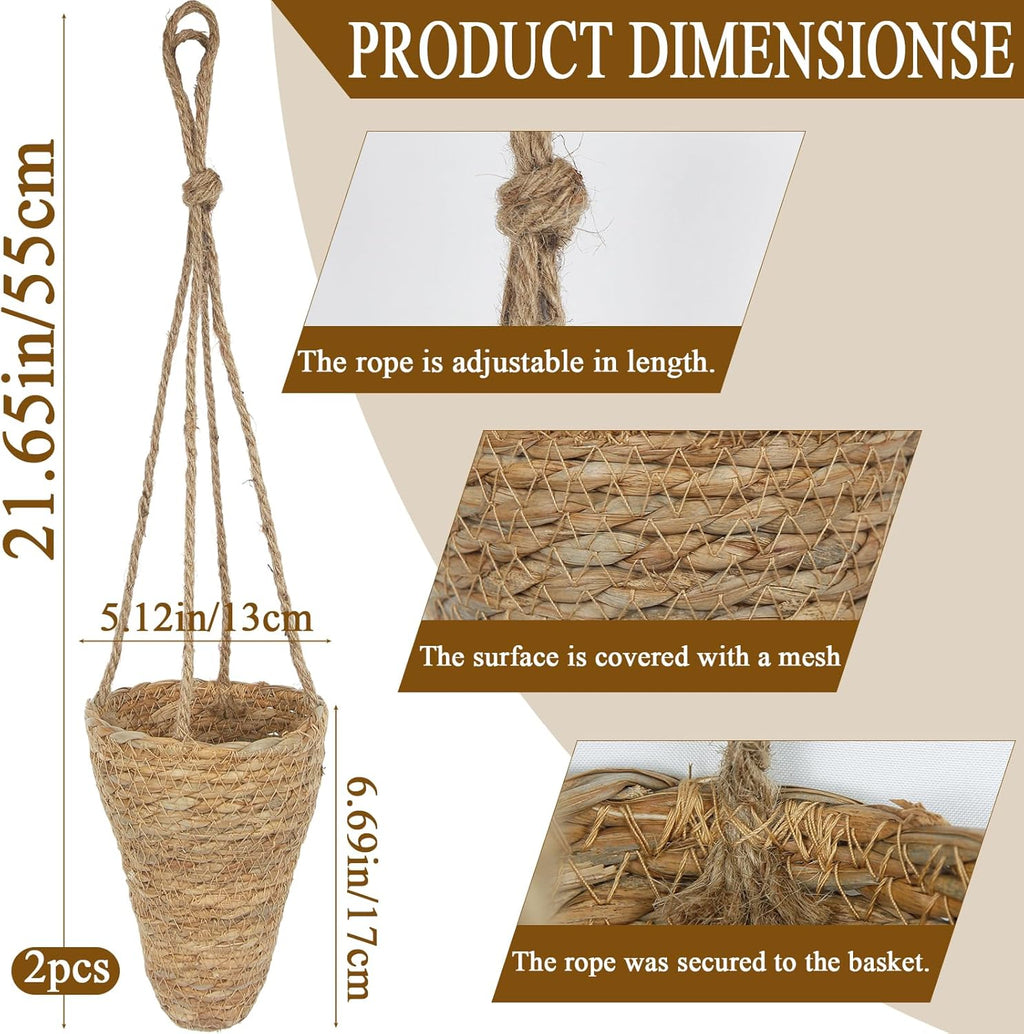 CITYES 2 Pcs Hanging Basket for Wall Conical Hanging Wicker Basket with Hemp Rope Handmade Wall Planter for Garden Home Flowers Planters Boho Decor Front Door Porch Entryway (Flowers Not Included)