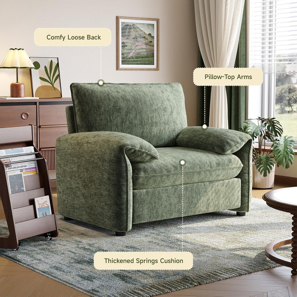 ONBRILL Oversized Accent Chair, 41 Inch Chenille Fabric Armchair, Comfy Single Sofa Chair with Padded Arms, Pocket Spring Cushion, Modern Reading Chair for Living Room, Bedroom, Green
