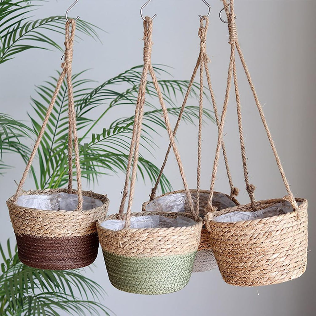 Woven Plant Basket Indoor Hanging 2 pack Cotton Rope，for decoration purposes, as flower pot holders(Plant Not Included)(Coffee)