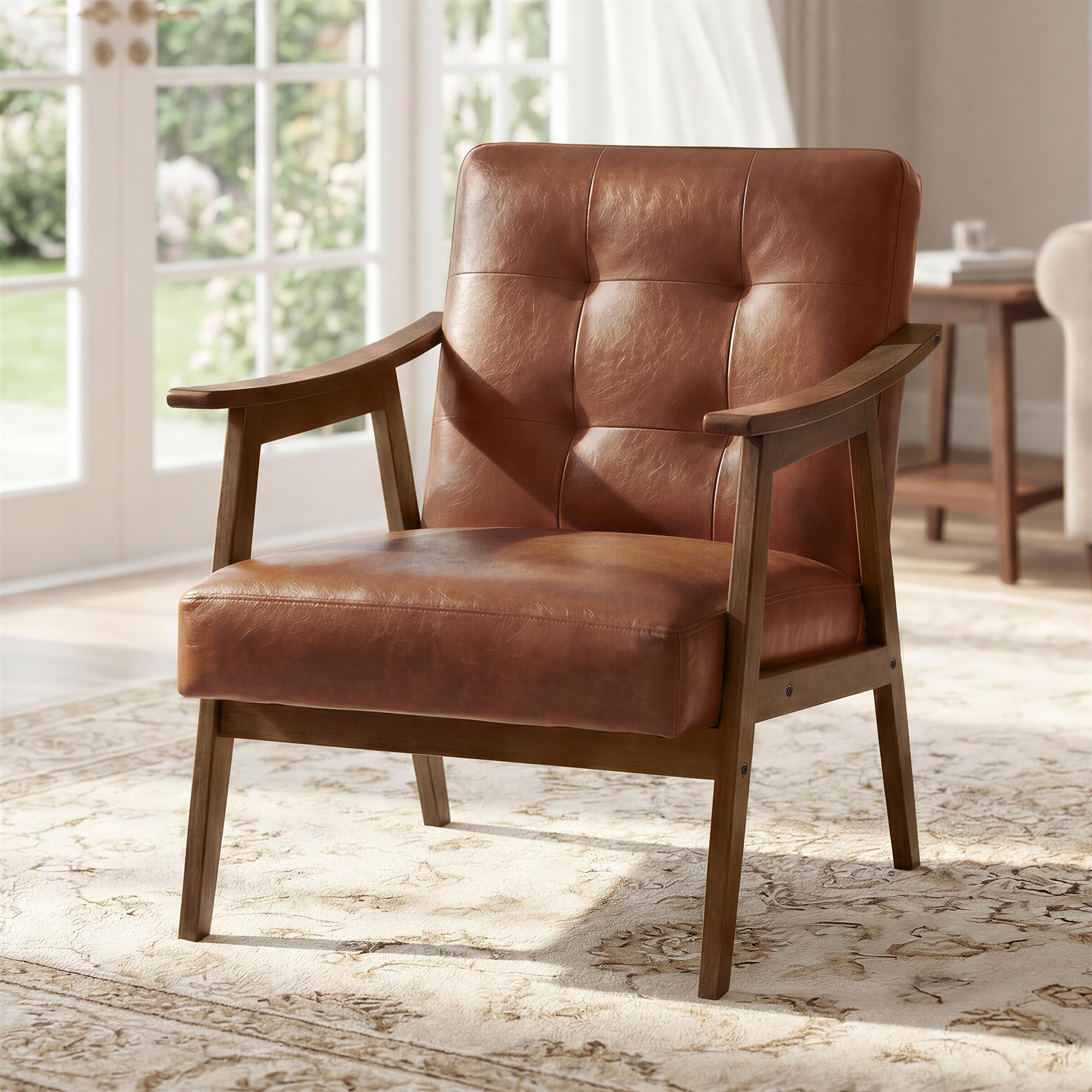 VASAGLE Accent Chair, Armchair, Button Tufted Living Room Chair, Thick Cushion, Mid Century Modern Lounge Seating for Bedroom, Reading Nook, Home Office, Beige ULYY200LZ01S