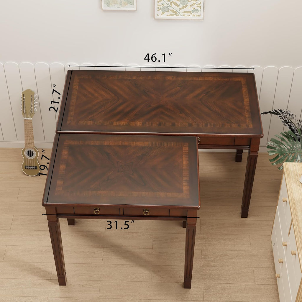 Small Writing Desk With 2 Storage Drawers, 31.5" Home Office Desks , Elegant Wood Writing Desks with Carved Legs, Classic Vanity Dressing Table For Small Space Easy Assembly Caramel Brown SSZ-D1258