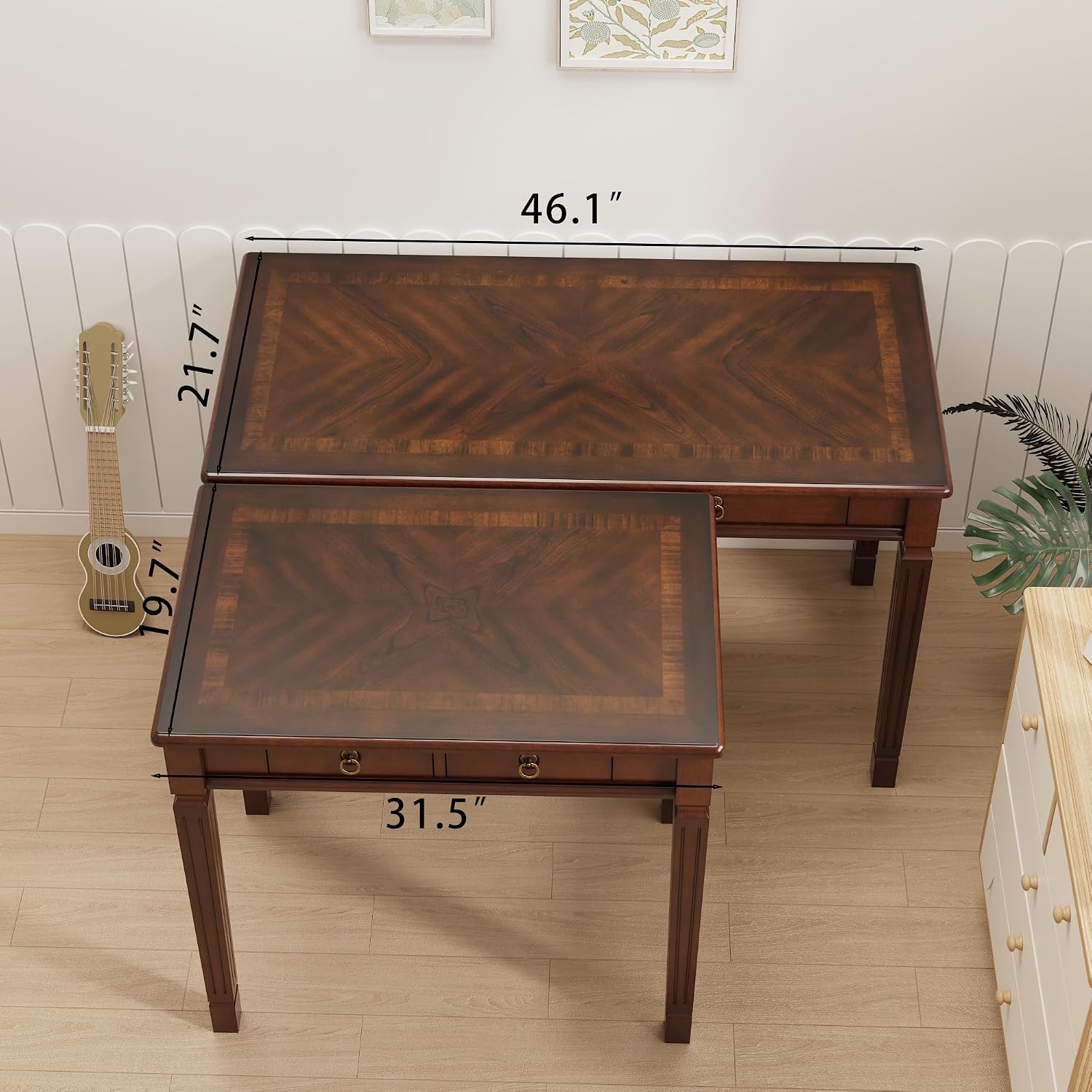 Small Writing Desk With 2 Storage Drawers, 31.5" Home Office Desks , Elegant Wood Writing Desks with Carved Legs, Classic Vanity Dressing Table For Small Space Easy Assembly Caramel Brown SSZ-D1258