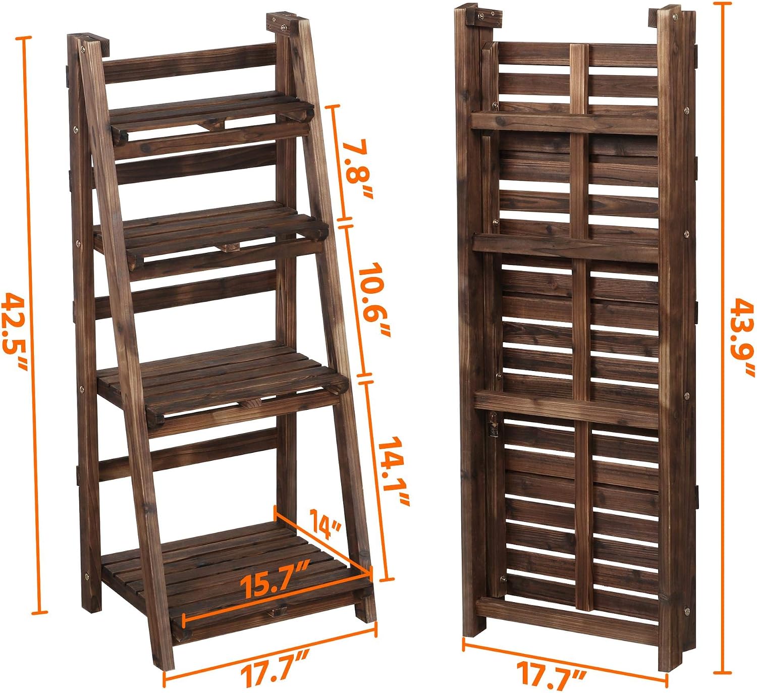 Yaheetech Foldable Ladder Shelf Wooden Plant Stand Indoor Outdoor Shelves No Assembly Flower Display Multi-Functional Shelves Outdoor Storage Shelf for Living Room/Garden/Office/Kitchen Brown