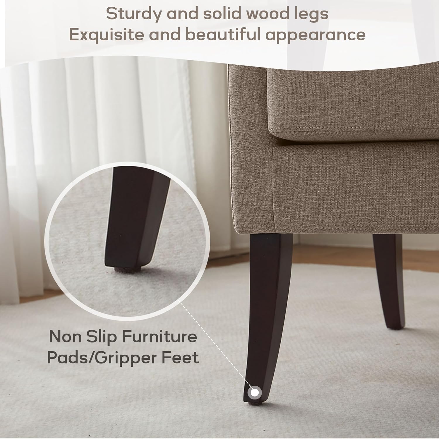 Zihanhome High Back Accent Chair, Fabric Living Room Chairs, Comfy Upholstered Armchair with Wooden Legs for Living Room, Bedroom, Apartment (1, Brown)
