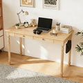 47.2 Inch Walnut Solid Wood Vintage Desk with Drawers and Hooks for Bedroom Office