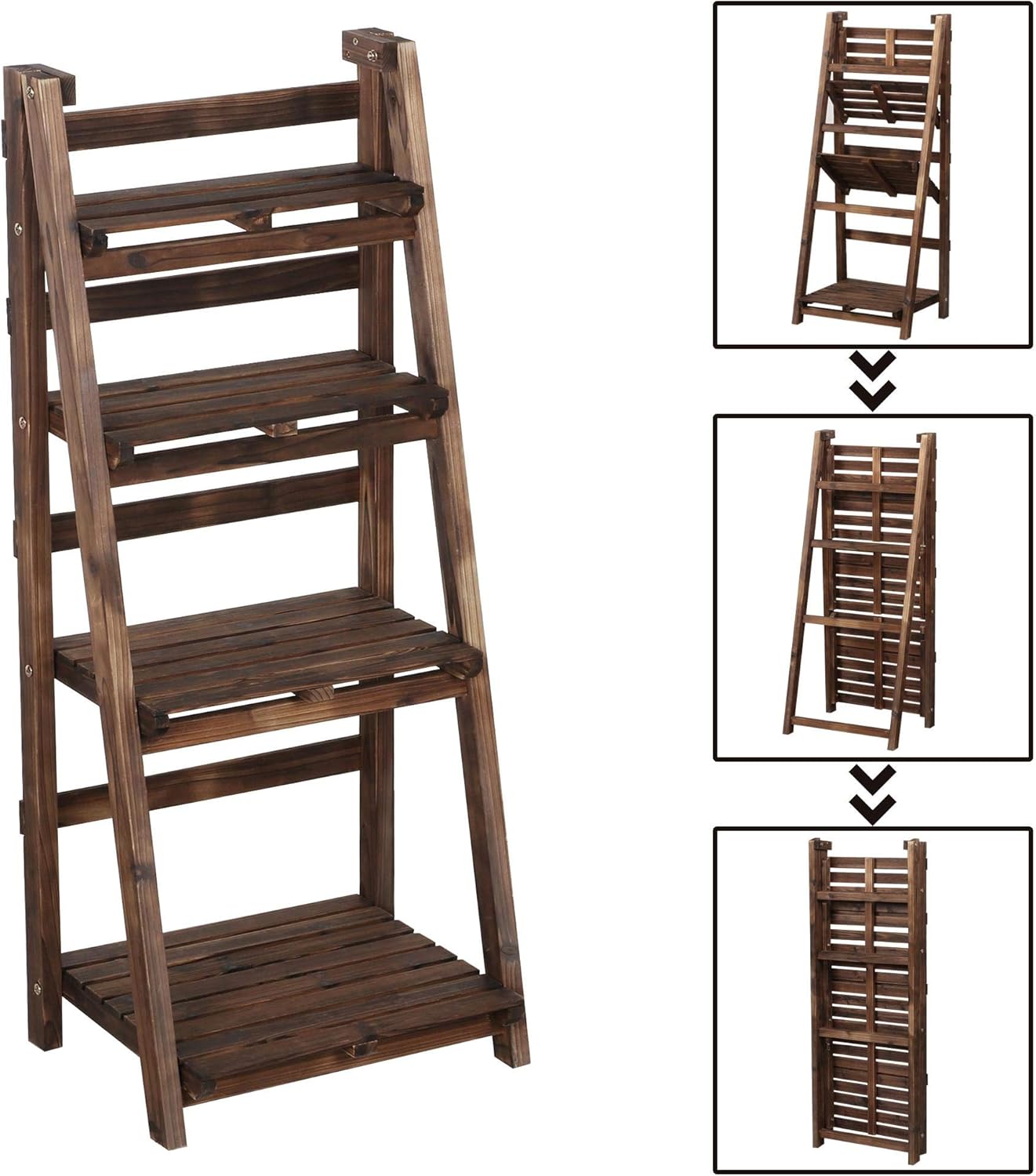 Yaheetech Foldable Ladder Shelf Wooden Plant Stand Indoor Outdoor Shelves No Assembly Flower Display Multi-Functional Shelves Outdoor Storage Shelf for Living Room/Garden/Office/Kitchen Brown