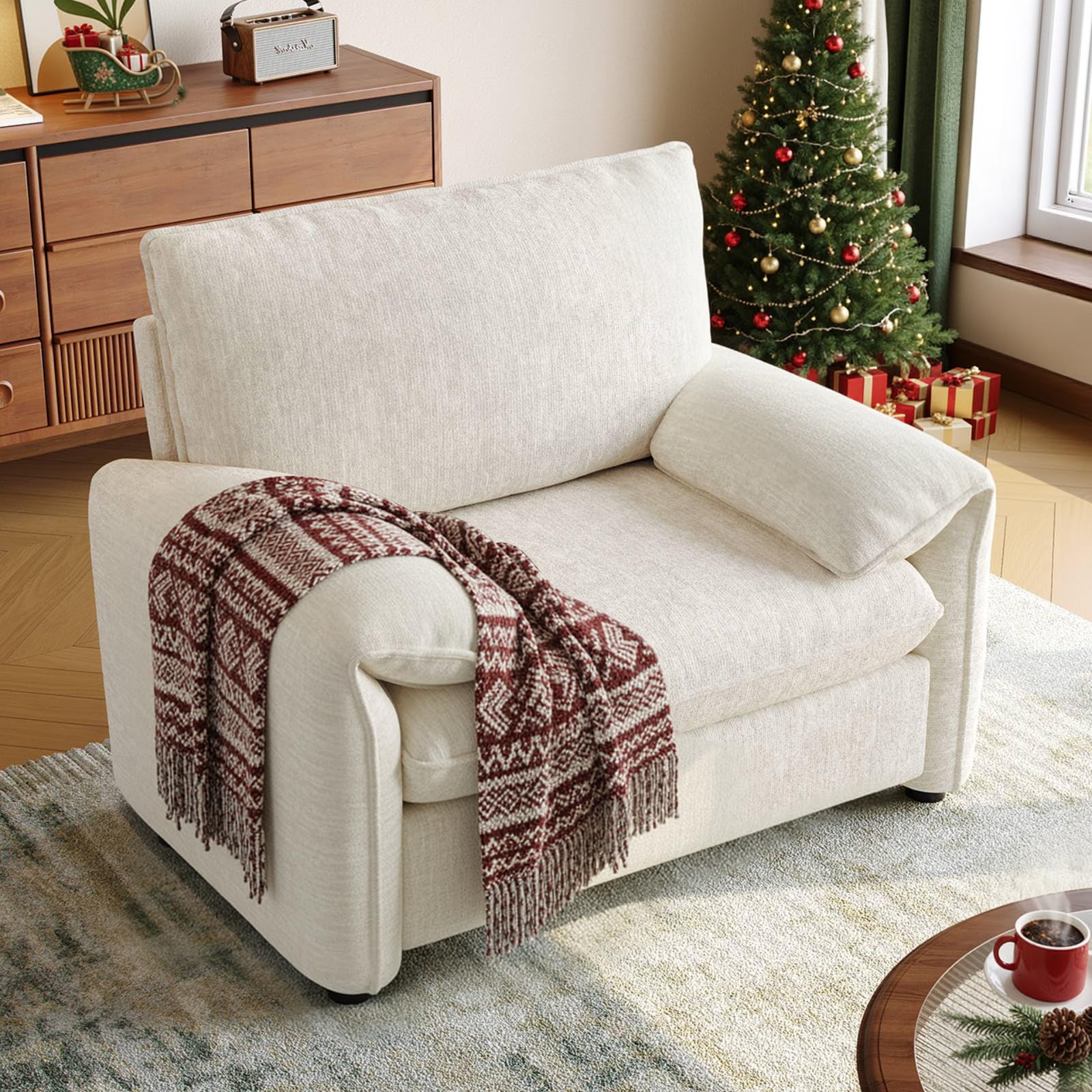ONBRILL Oversized Accent Chair, 41 Inch Chenille Fabric Armchair, Comfy Single Sofa Chair with Padded Arms, Pocket Spring Cushion, Modern Reading Chair for Living Room, Bedroom, Green