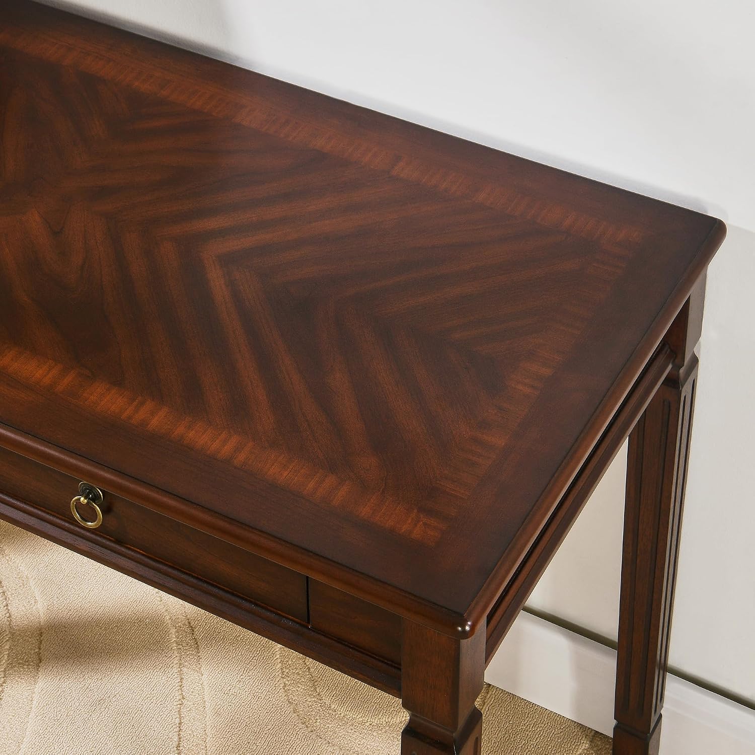 Vintage Wooden Writing Desk with 2 Drawers, Solid Computer Desk Workstation 46in Wide Study Table for Home Office, Small Secretary Table in Cherry Walnut, BSZ-D1258