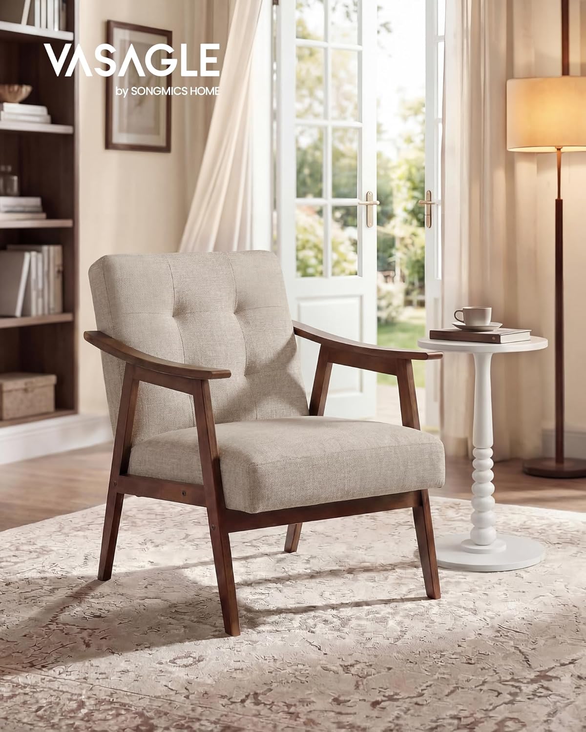 VASAGLE Accent Chair, Armchair, Button Tufted Living Room Chair, Thick Cushion, Mid Century Modern Lounge Seating for Bedroom, Reading Nook, Home Office, Beige ULYY200LZ01S
