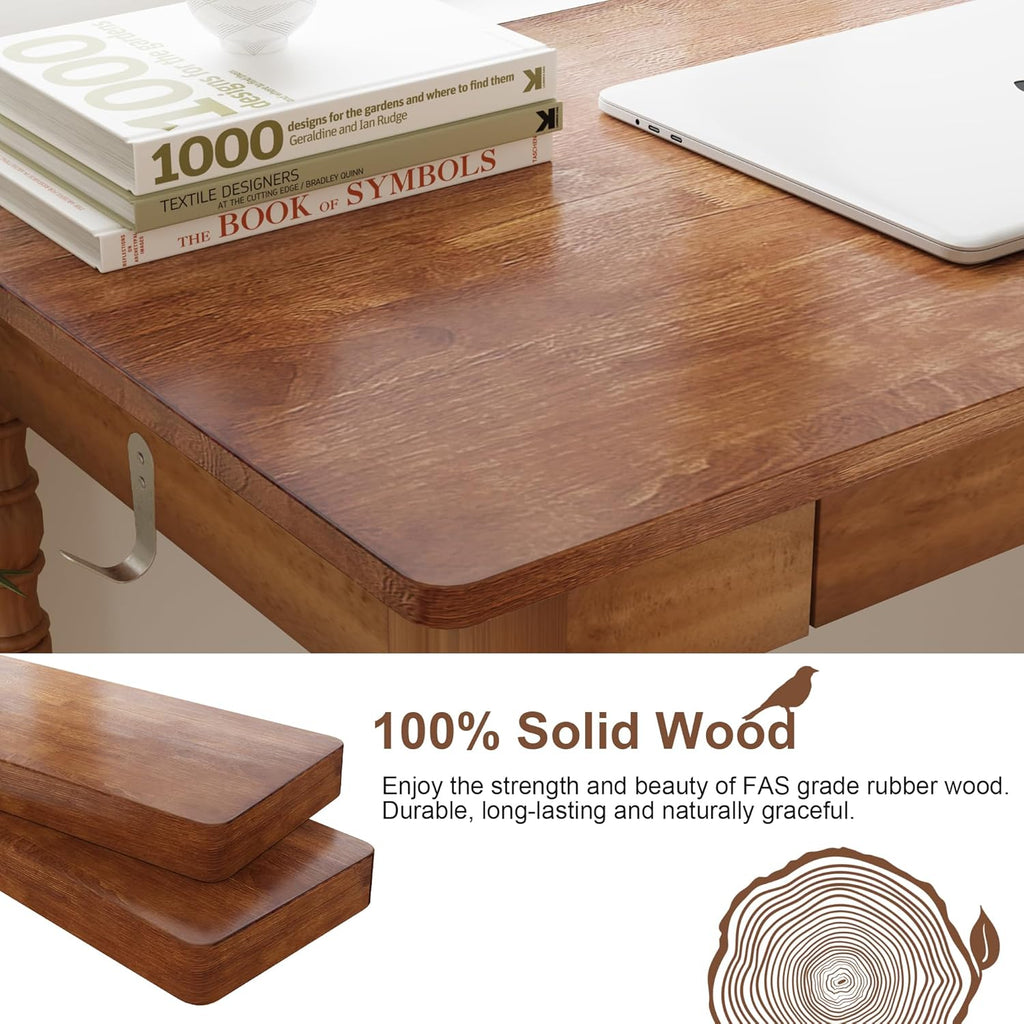 Vintage Solid Wood Writing Desk - 31.5" Mid Century Modern Desk with Drawer, Small Wooden Computer Desks for Home Office, Secretary Desks, Traditional Vanity Dressing Table for Bedroom, Walnut