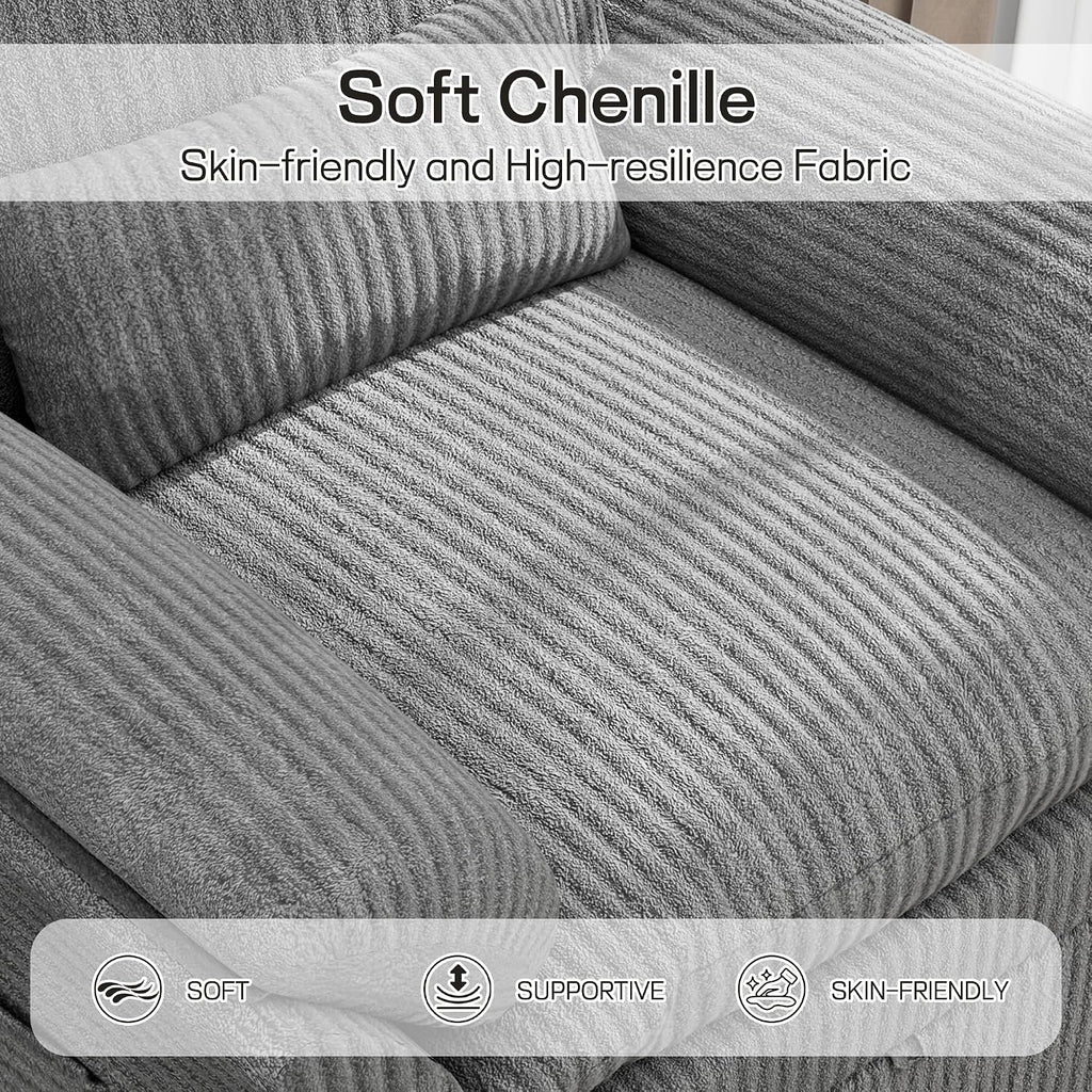 38" Grey Fabric 360 Swivel Armchair with Storage, Adjustable Back & Cushions