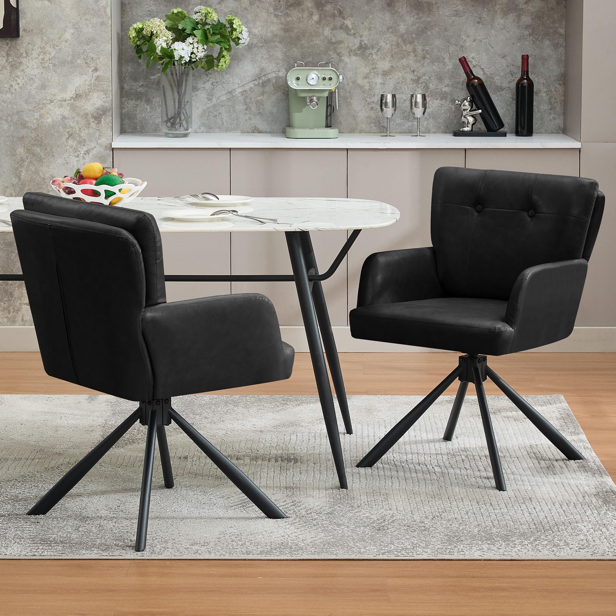 WUTUTUEE Fabric Dining Chair Modern Upholstered Swivel Dining Room Chairs Comfy Accent Armchair with Mid Back, Desk Arm Chair No Wheels for Kitchen/Living Room/Home Office, White