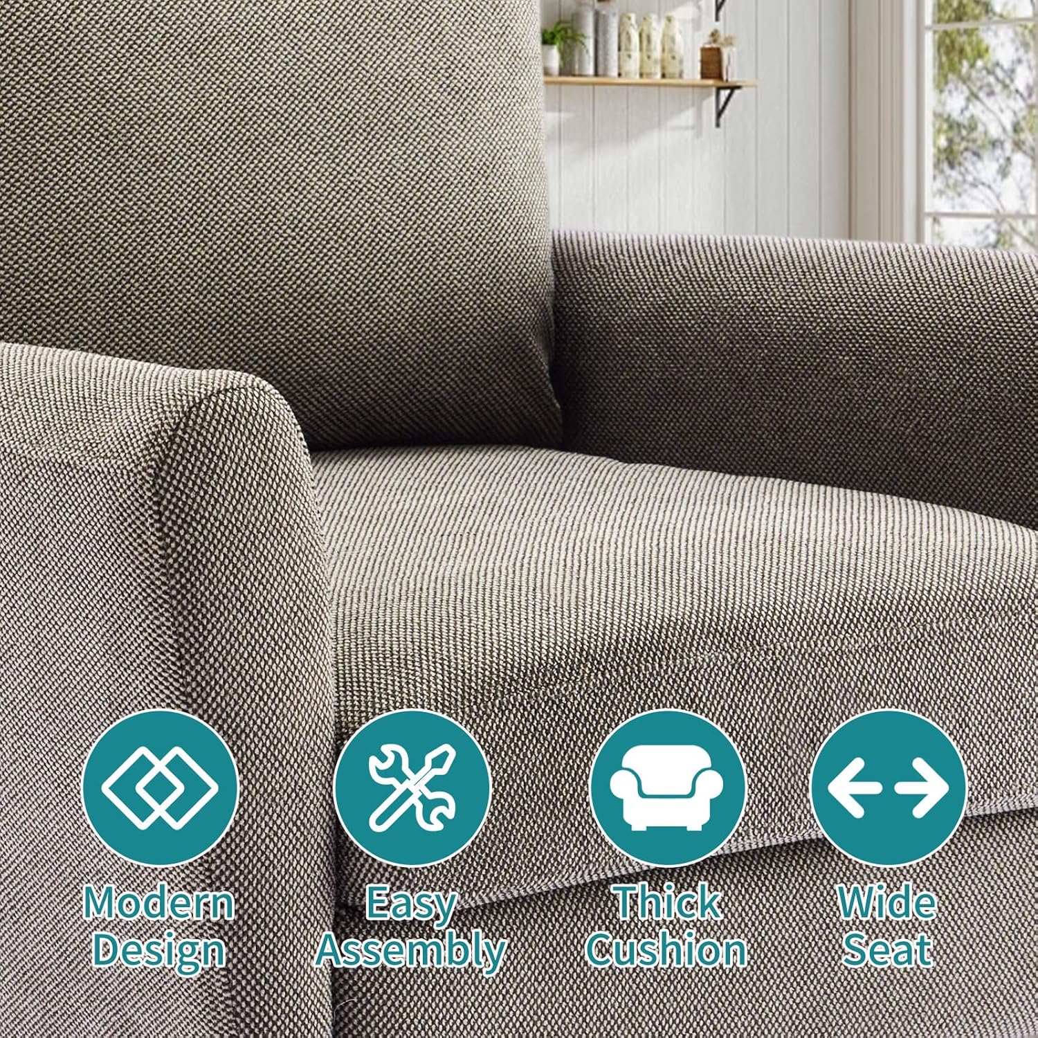 OLIXIS Comfy Accent Chair for Living Room Bedroom and Waiting Room, Upholstered Mid-Century Reading Chair with Pillow and Solid Wood Legs, Wide Singe Modern Lounge Sofa, Gray