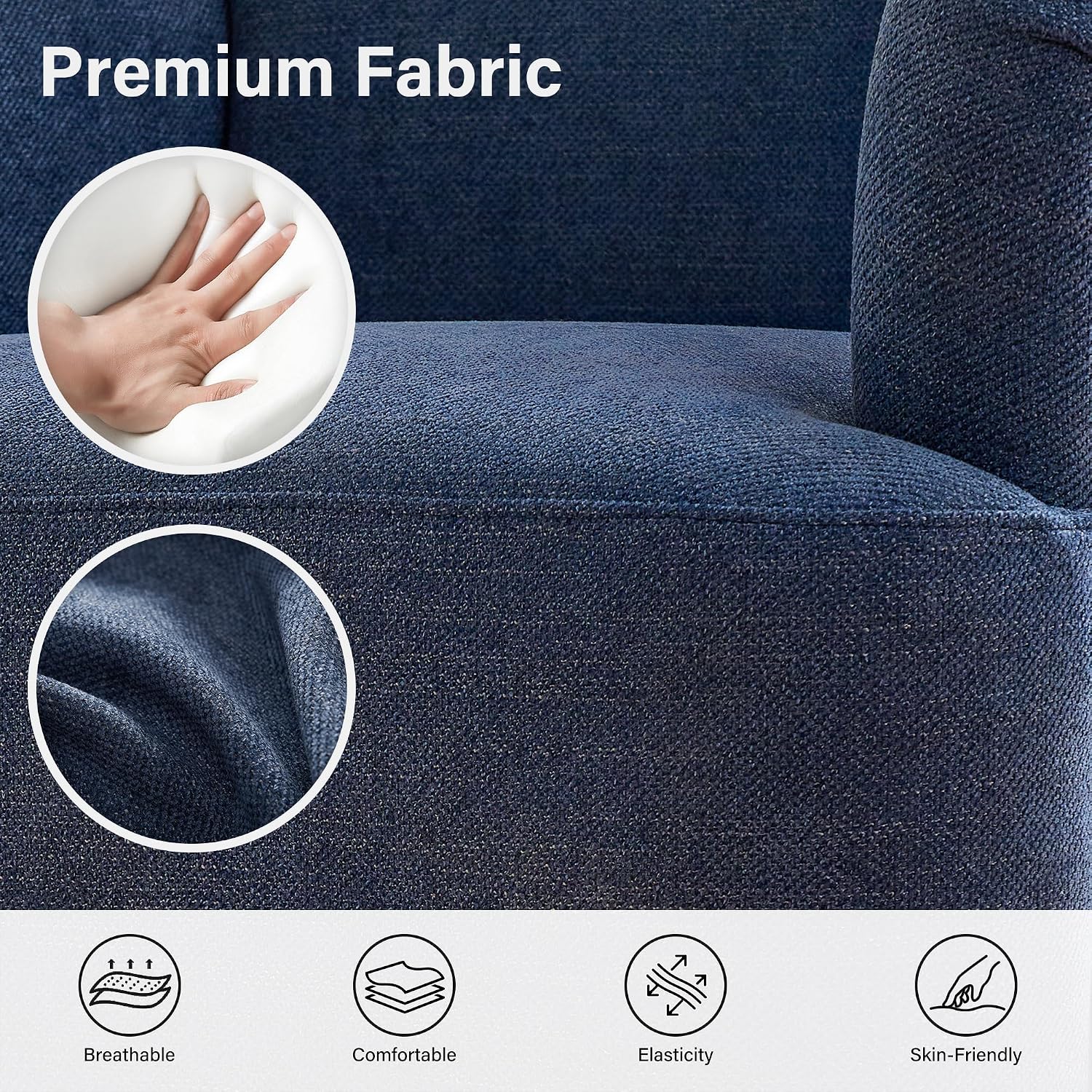 Modern Wingback Accent Chair, Upholstered Fabric Living Room Armchair with Wood Legs, Single Sofa Lounge Chair for Bedroom, Office & Reading Room (1, Blue)