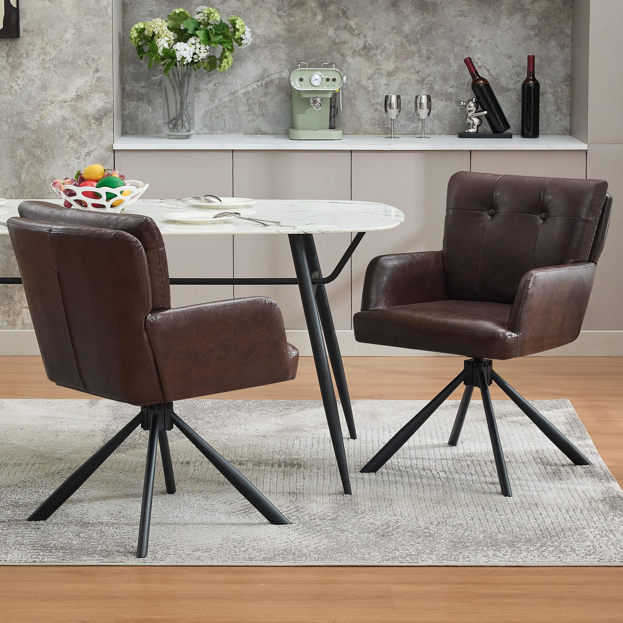 WUTUTUEE Fabric Dining Chair Modern Upholstered Swivel Dining Room Chairs Comfy Accent Armchair with Mid Back, Desk Arm Chair No Wheels for Kitchen/Living Room/Home Office, White