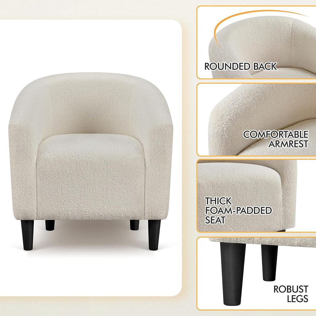 Topeakmart Accent Chair, Sherpa Barrel Chair with Soft Padded and Sturdy Legs for Living Room, Bedroom, Reception Room, Set of 2, Ivory