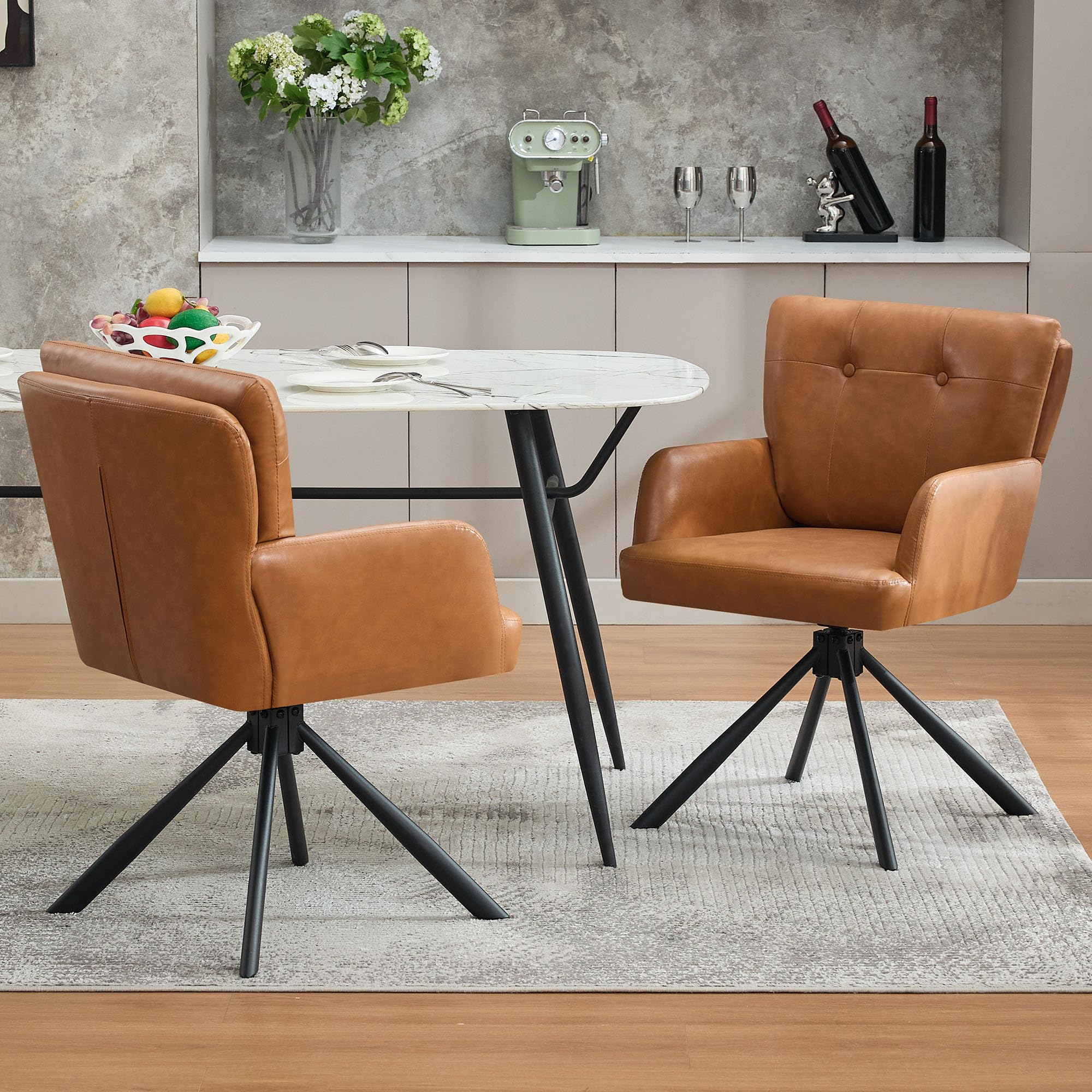 WUTUTUEE Fabric Dining Chair Modern Upholstered Swivel Dining Room Chairs Comfy Accent Armchair with Mid Back, Desk Arm Chair No Wheels for Kitchen/Living Room/Home Office, White