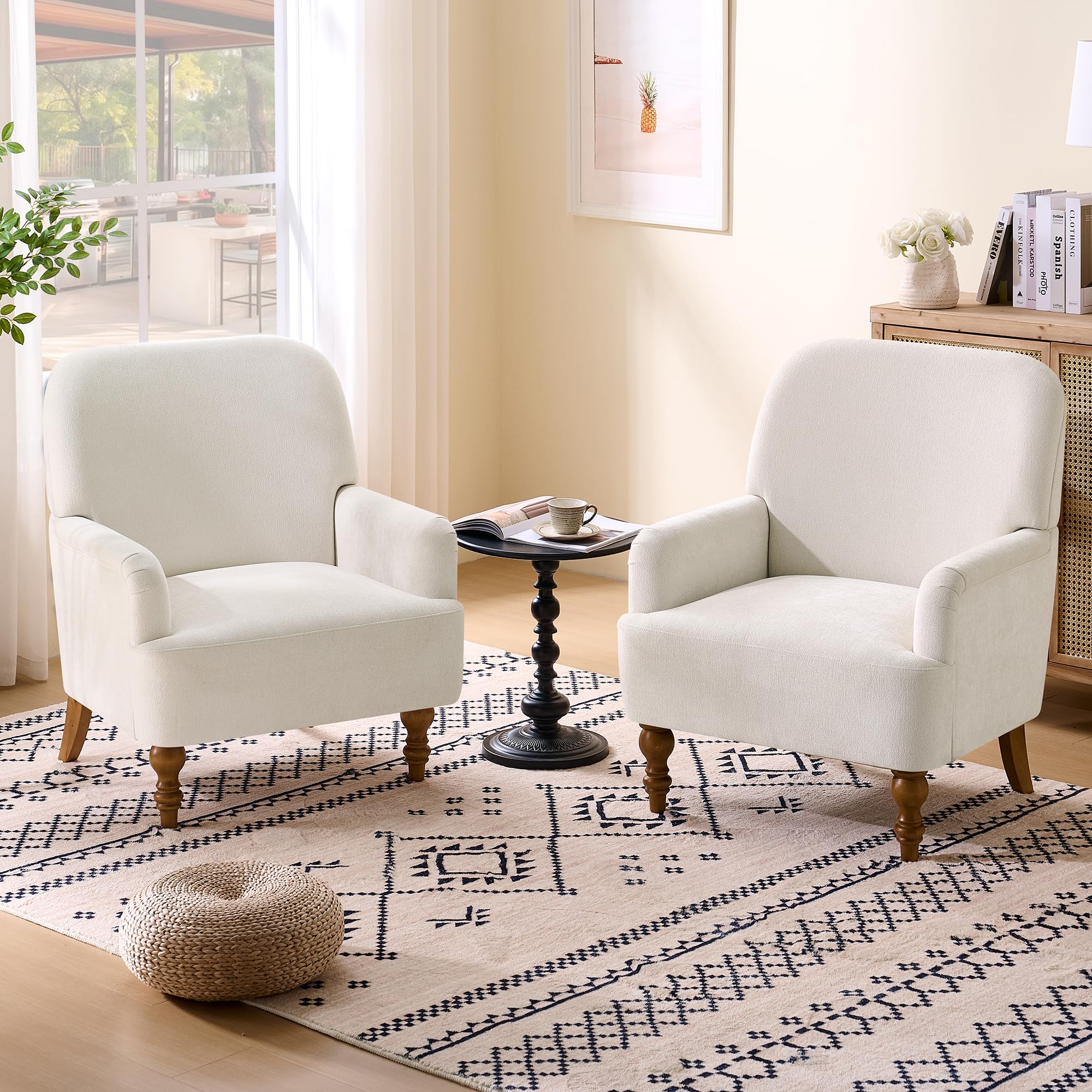 Modern Wingback Accent Chair, Upholstered Fabric Living Room Armchair with Wood Legs, Single Sofa Lounge Chair for Bedroom, Office & Reading Room (1, Blue)