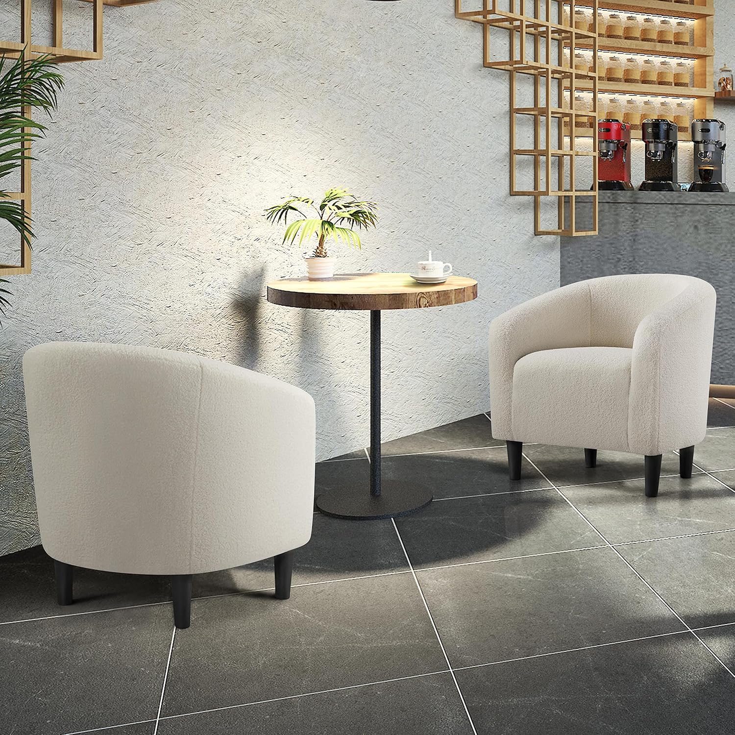Topeakmart Accent Chair, Sherpa Barrel Chair with Soft Padded and Sturdy Legs for Living Room, Bedroom, Reception Room, Set of 2, Ivory